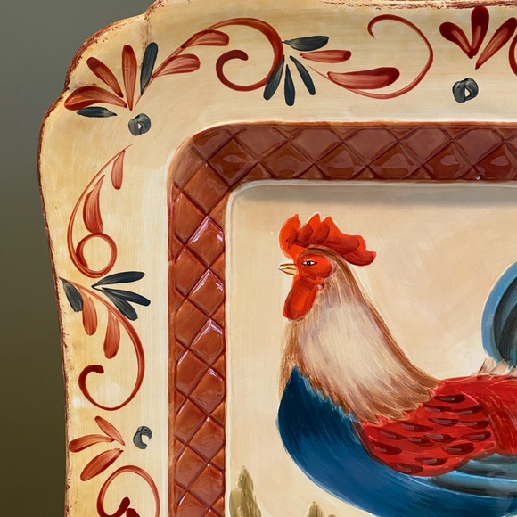 15 inch square Rooster platter. Certified international Pamela Gladding. New. - Picture 7 of 8